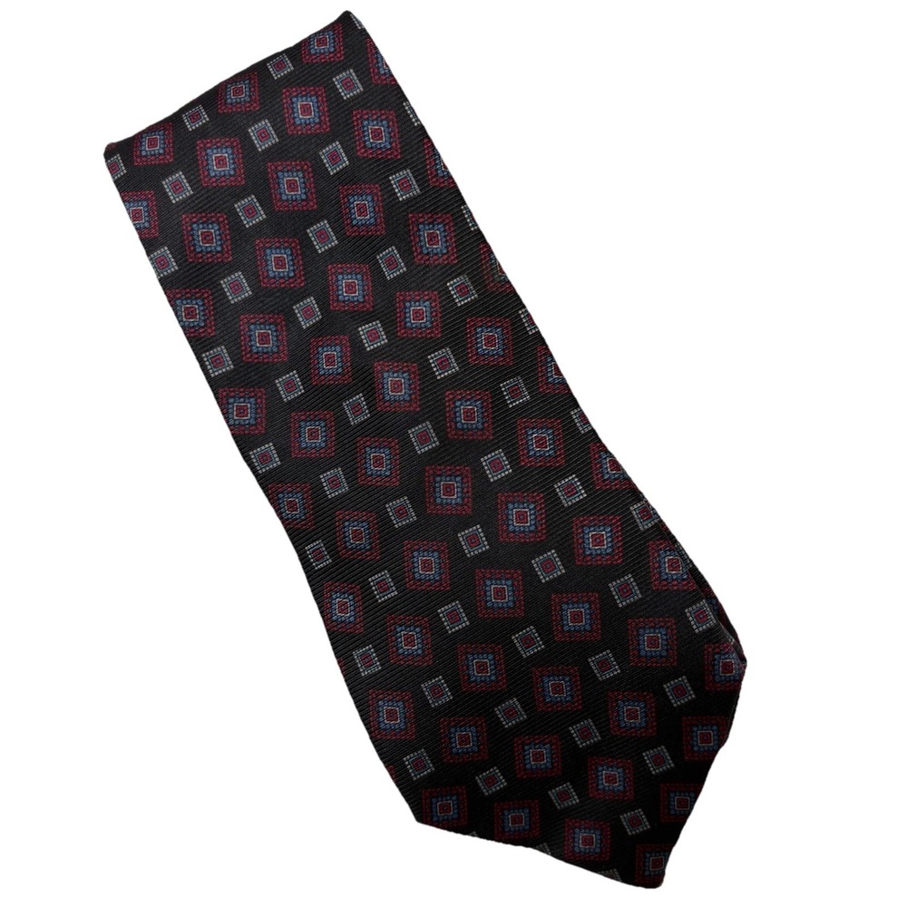 Kuppenheimer Men's Tie 57" 100% Silk USA Italian Fabric Black Red Geo